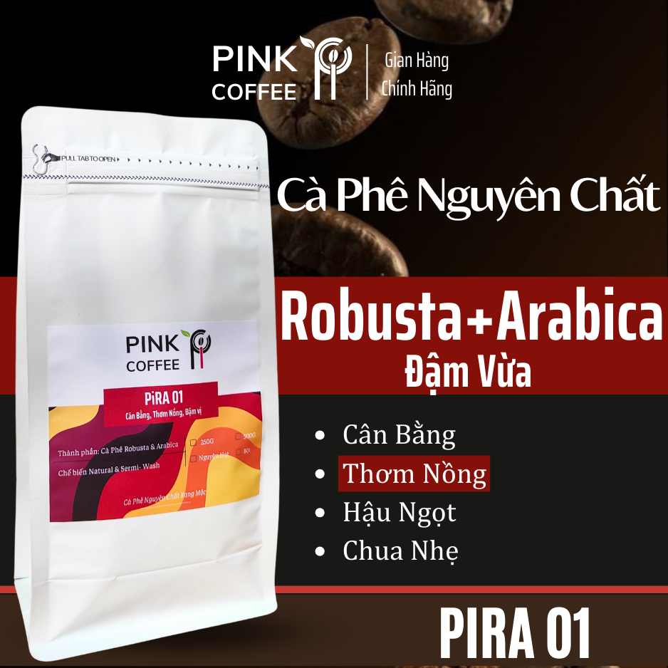 PiRA Coffee 01 ロブスタとアラビカ カウダットのミックス ピュア ロースト モック カフェ ピュア ボールド バランス フレーバー ピンク コーヒー - 500gr - 機械用
