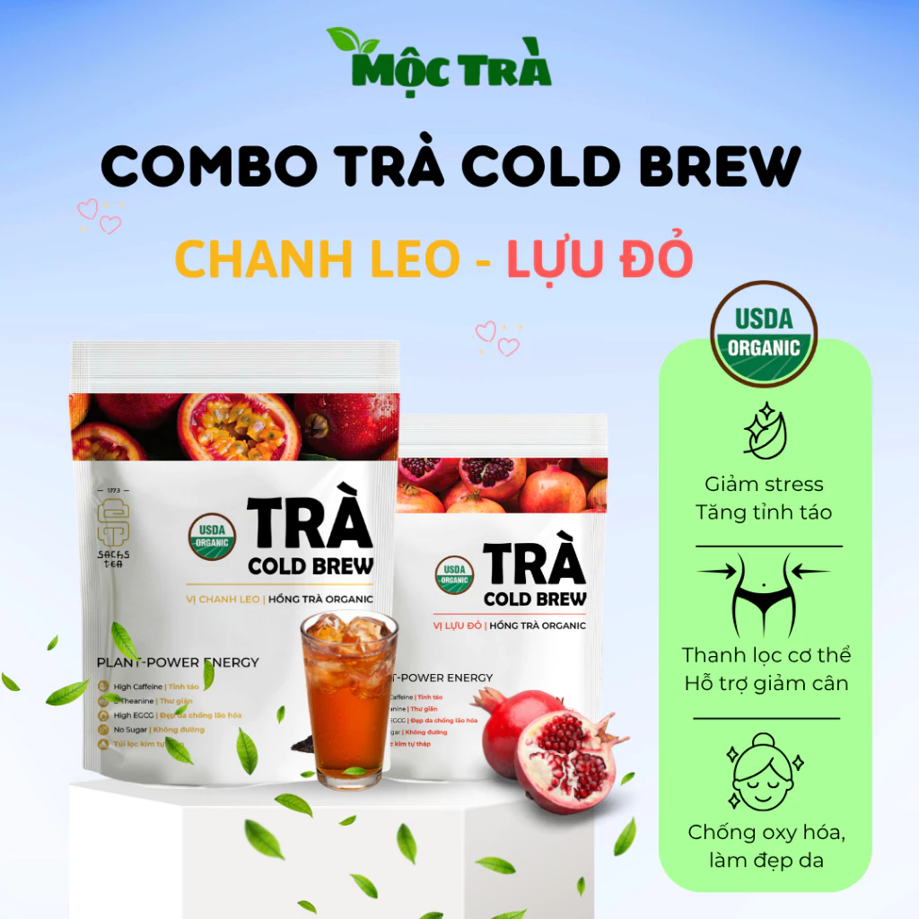 ザクロ＆パッションフルーツ コールドブリューティー – デトックス、ストレス軽減、ピラミッド型ティーバッグ20個