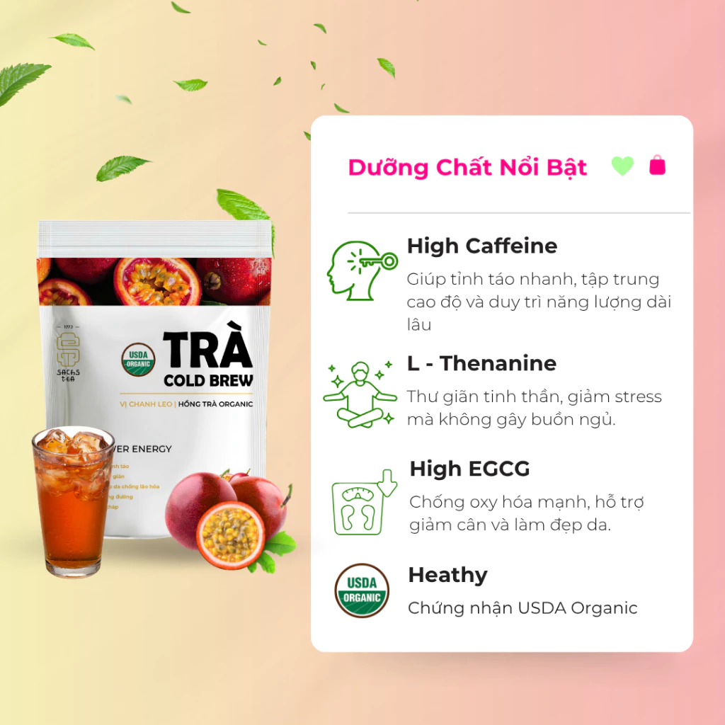 ザクロ＆パッションフルーツ コールドブリューティー – デトックス、ストレス軽減、ピラミッド型ティーバッグ20個