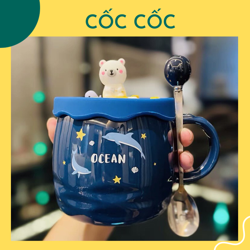 磁器カップには、飲料水のために450mlの大さじ450mlのウミガメの魚の3D蓋があり、コーヒーを作ったり、お茶を飲んだり、友達の贈り物をしています-Dolphin Cup
