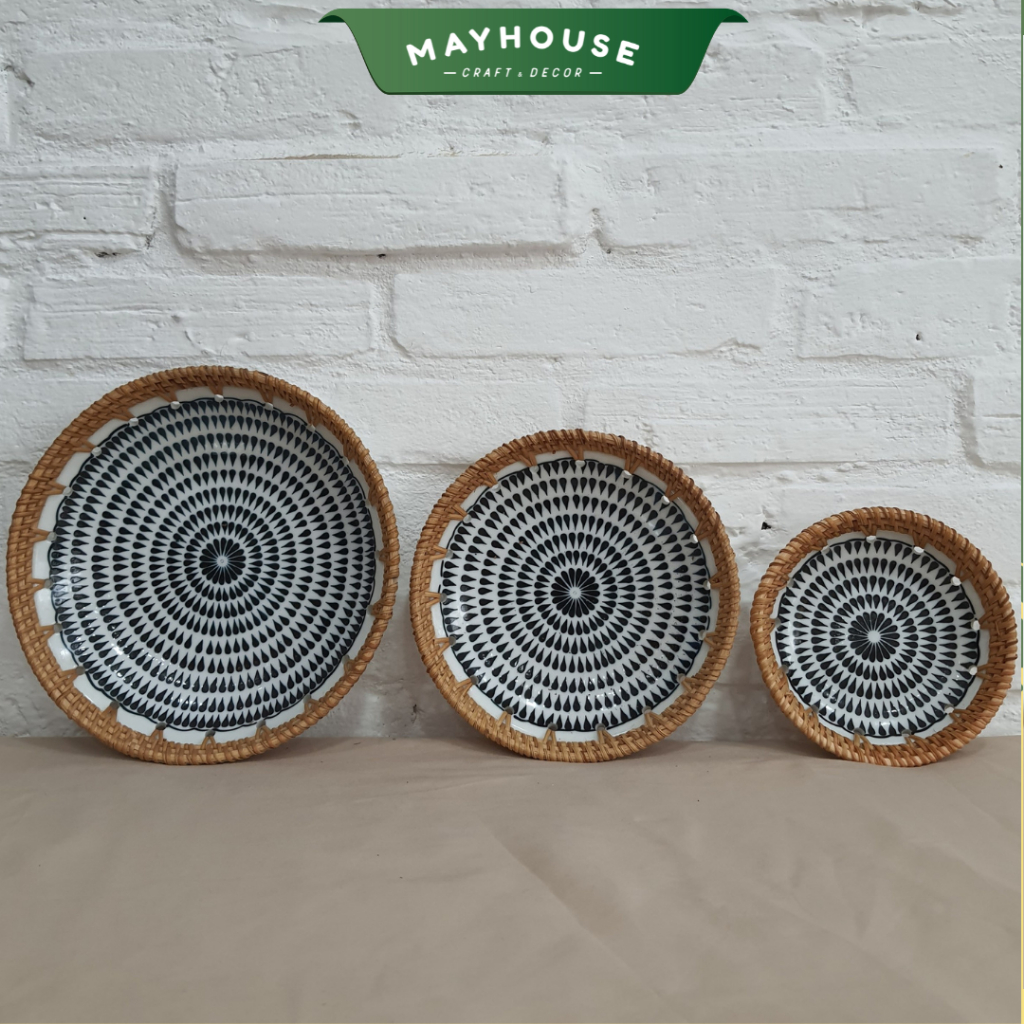 磁器プレート 竹と籐の織り物 多目的 収納 装飾用 MAYHOUSE CRAFT&DECOR