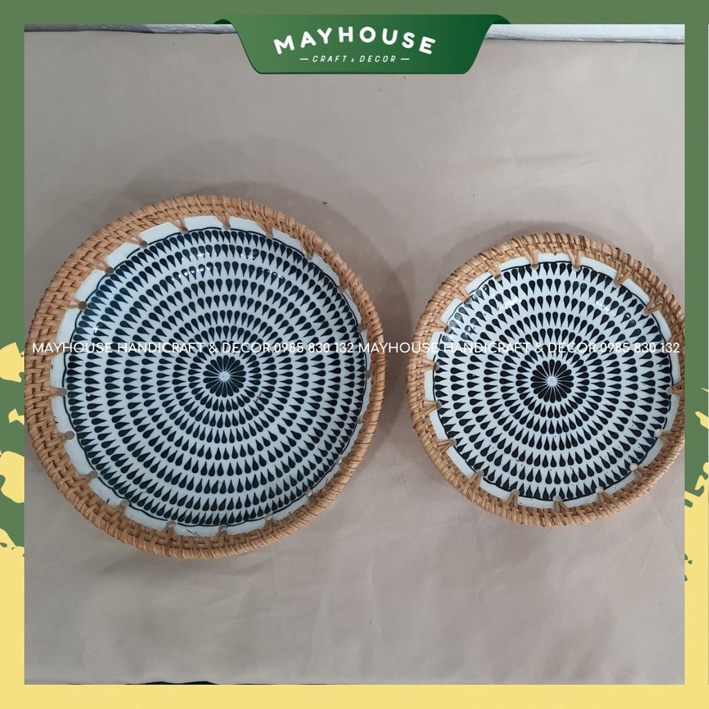 磁器プレート 竹と籐の織り込み 多目的 収納 装飾用 MAYHOUSE CRAFT&DECOR