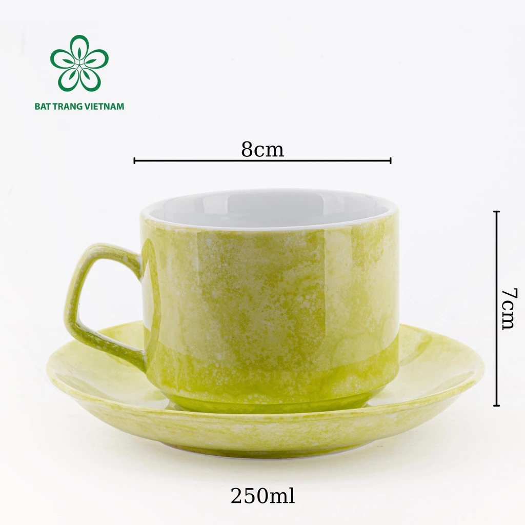 バッチャン高級陶器マグカップ 250ml マーブル柄翡翠色 - 手作りセラミックコーヒーカップ