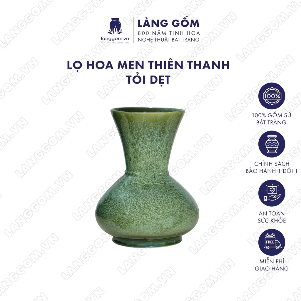 高級バッチャン焼 火炎釉花瓶『天青色・平らなニンニク型』 - ラングゴム