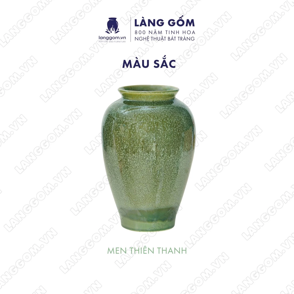 バッチャン焼 高級窯変釉花瓶 『天青色 甕型』 - ギフト・インテリアに | Làng Gốm