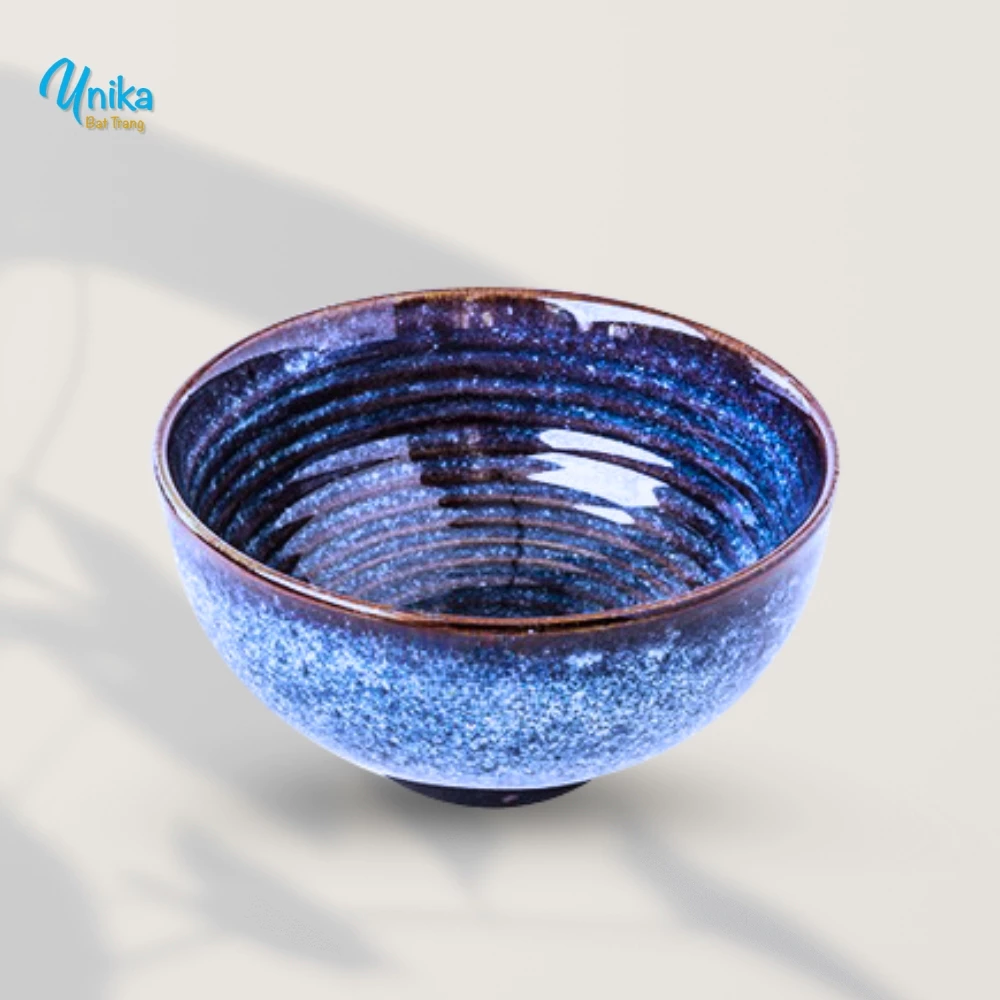 バッチャン焼 高級火変釉 深型大鉢 青海波 (D22cm x H11cm) - 和風カップボウル