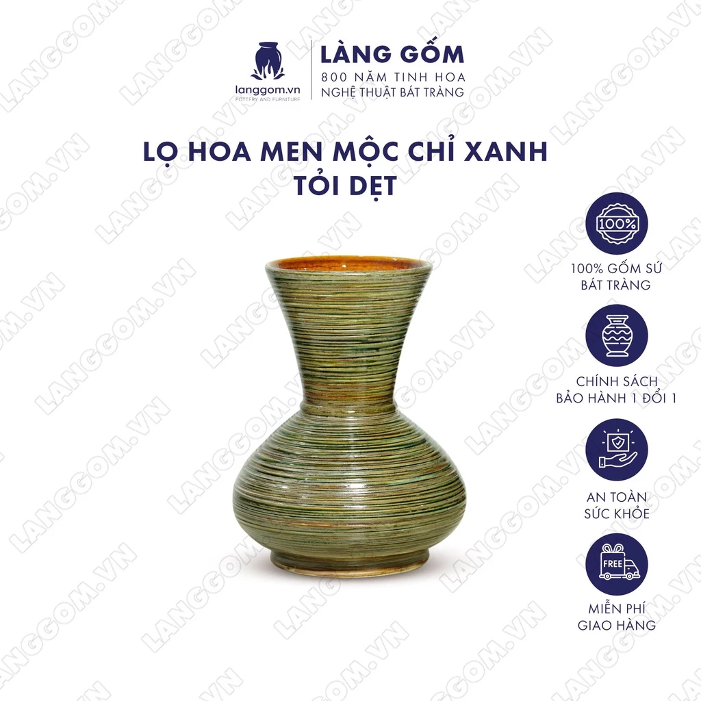 高級バッチャン焼き 窯変釉ドライウッドカラー 扁平つぼ型花瓶 - Làng Gốm