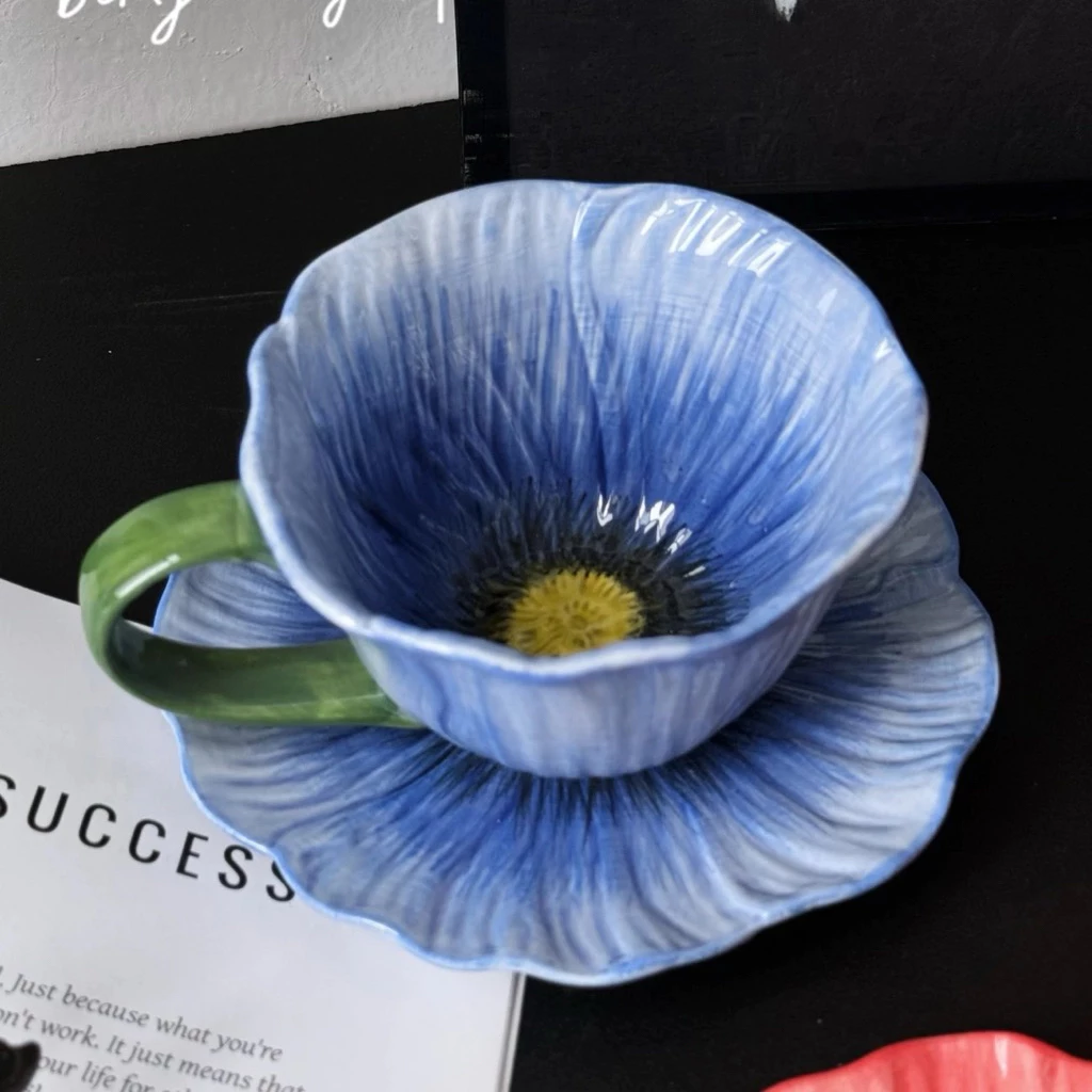 高級青磁色 蘭模様セラミックカップ＆ソーサーセット - クラシックキッチン装飾