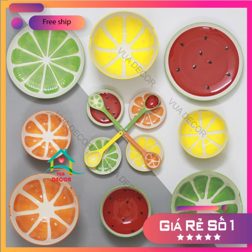 スイカ柄<br>高級セラミック食器セット<br>かわいい食卓デコレーション<br>ご飯茶碗&プレート