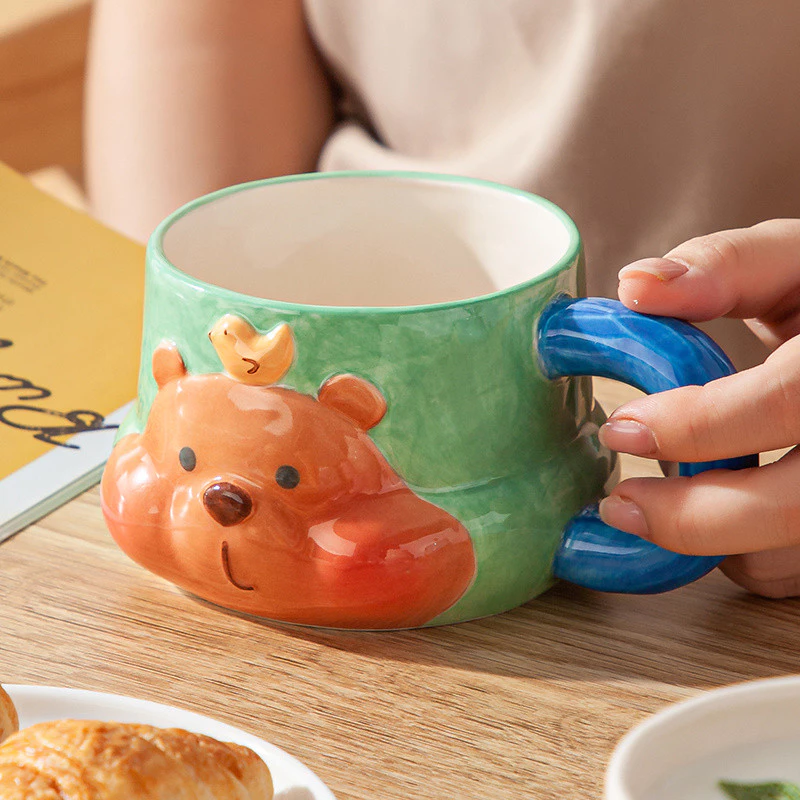 高品質クリエイティブ ブラウンベア柄セラミックマグカップ | ペアギフト・オフィス・コーヒー・記念品