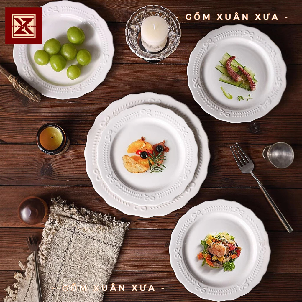 欧風エレガント白磁器皿コンボセット：丸皿・深皿・浅皿