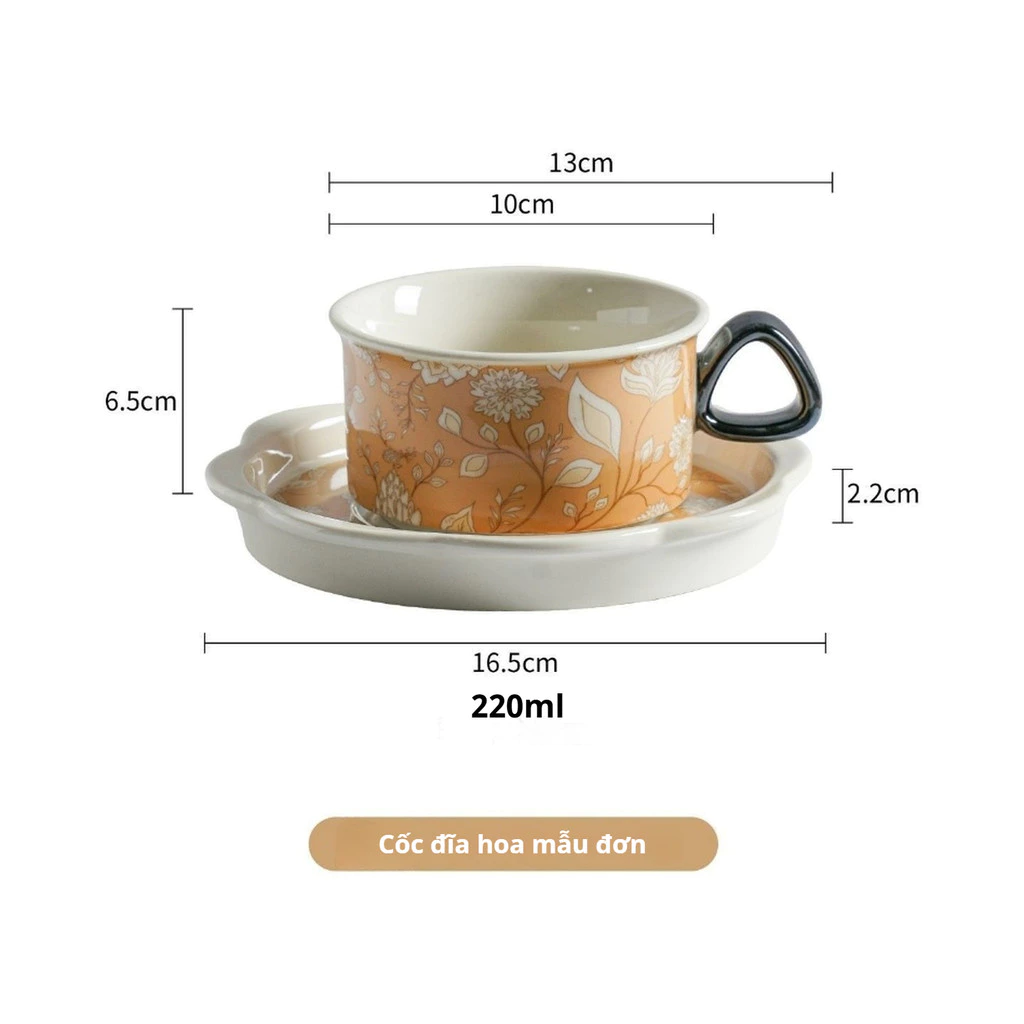 手描きダリア柄レトロ高級磁器カップ＆ソーサーセット - 家庭用ティー&コーヒー