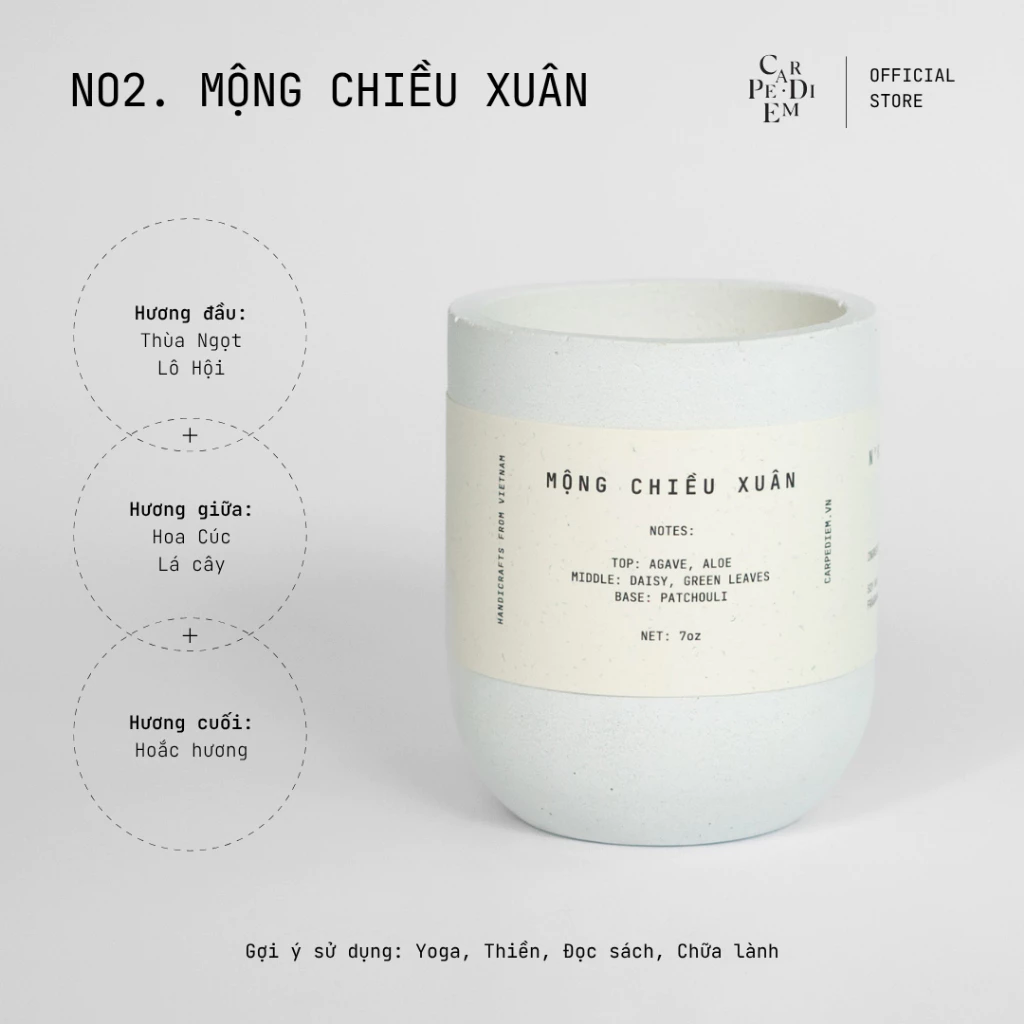 高級ハンドメイドアロマキャンドル カルペ・ディエム「春の夢」の香り セメント製ジャー入り 上質なギフトに