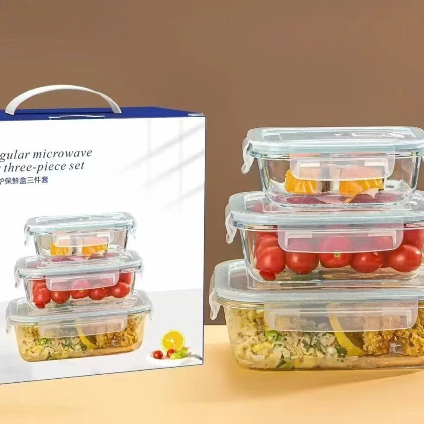 高級耐熱ガラス製食品保存容器 3個セット 最大400℃対応