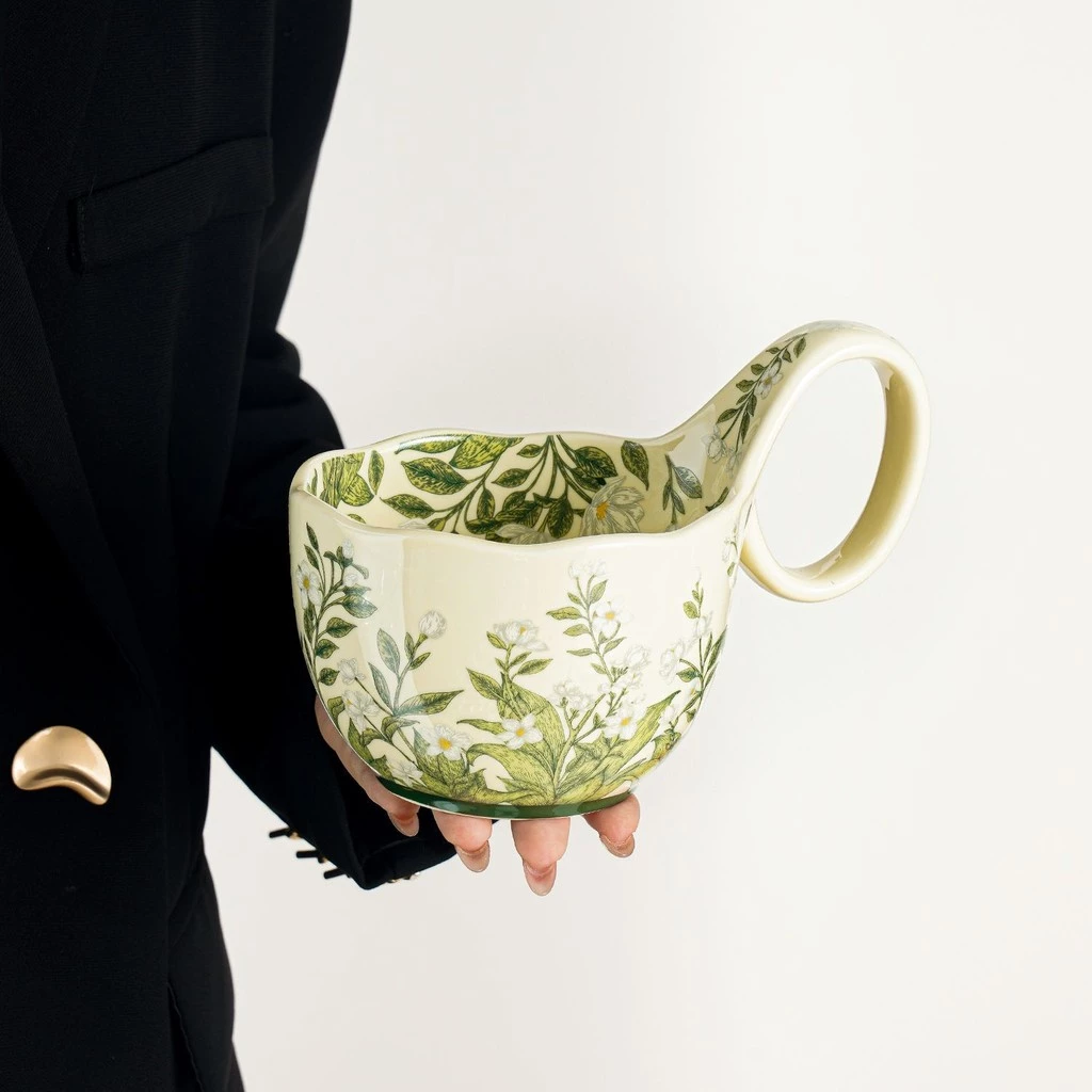 高級ジャスミン柄セラミックマグカップ 400ml 大容量 オフィス/家庭用 ギフト