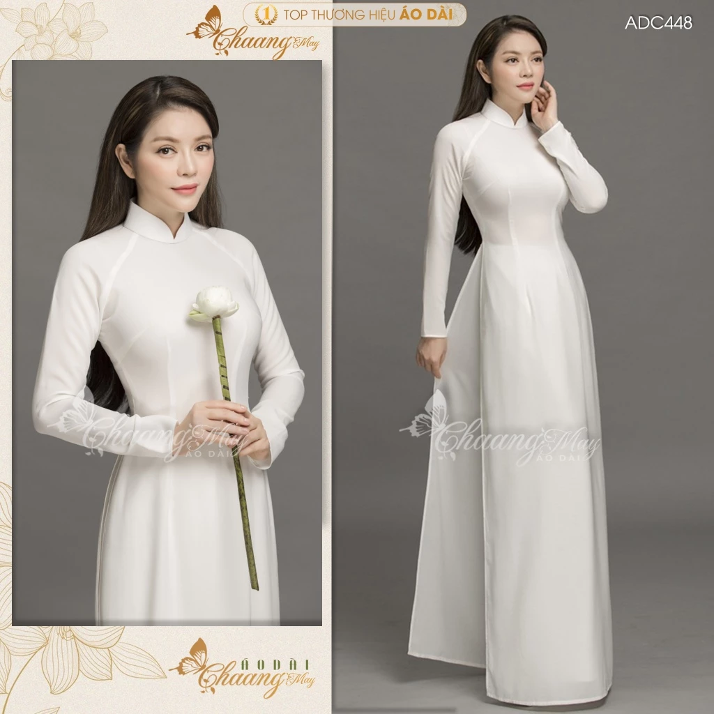 高級アオザイ 白 Chaang May、アメリカンシルク製伝統衣装 ADC448