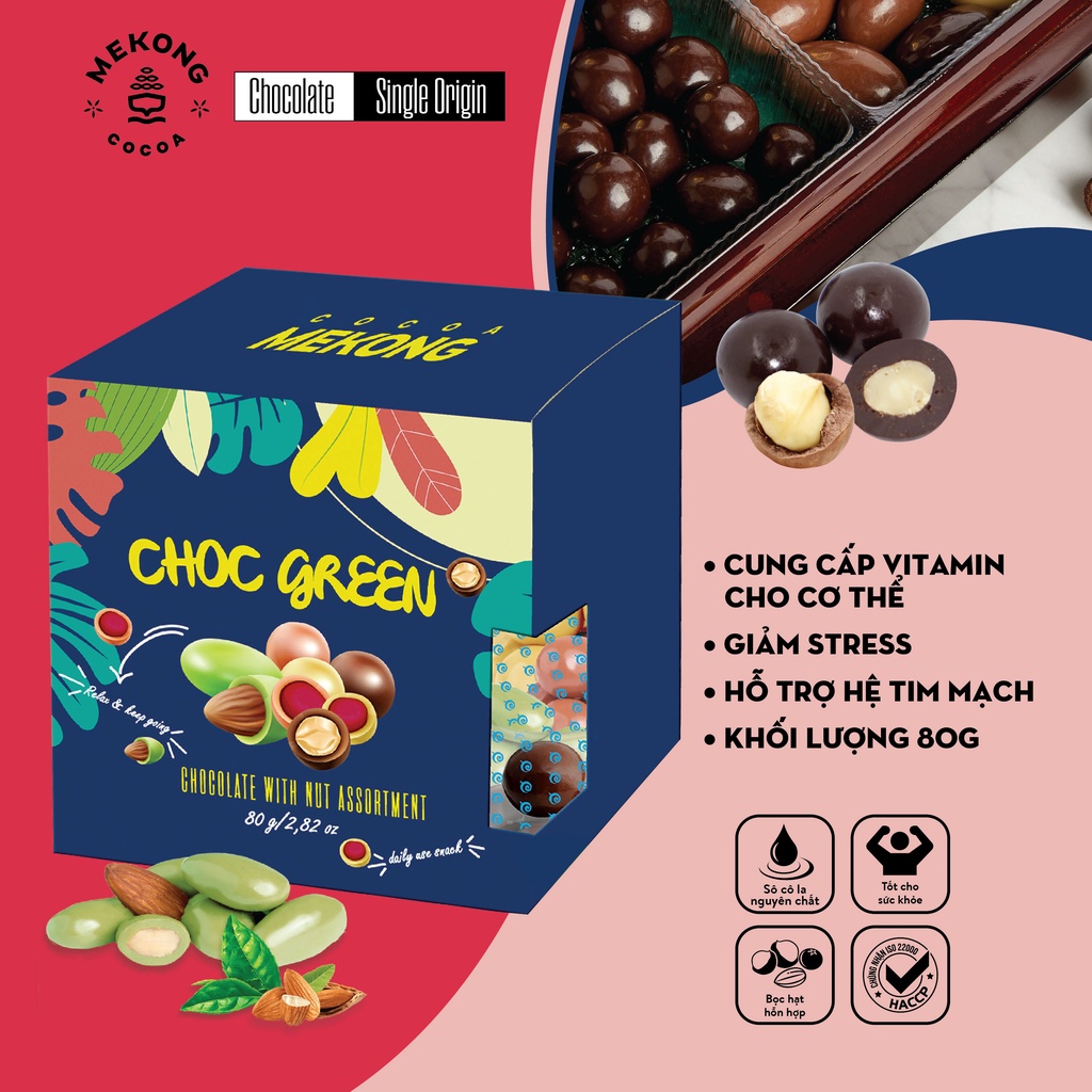 チョコレートコーティング ミックスナッツ CHOC GREEN 80g SCL005 MEKONG CHOCOLATE