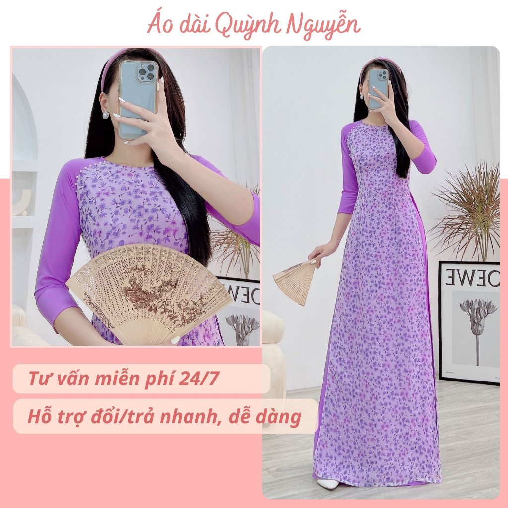 革新的なアオザイ、高品質のソフト 4 パネル シルク アオザイ Quynh Nguyen Ao Dai CODE TK59