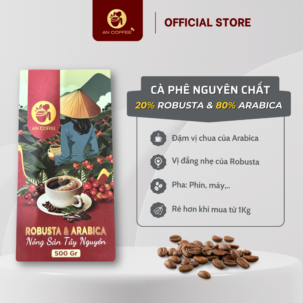 プレミアムピュアコーヒー - ロブスタ種20%、アラビカ種80%、アラビカ種の強い酸味とロブスタ種のマイルドな苦味を組み合わせたコーヒー - 1000gr - 挽いていない豆