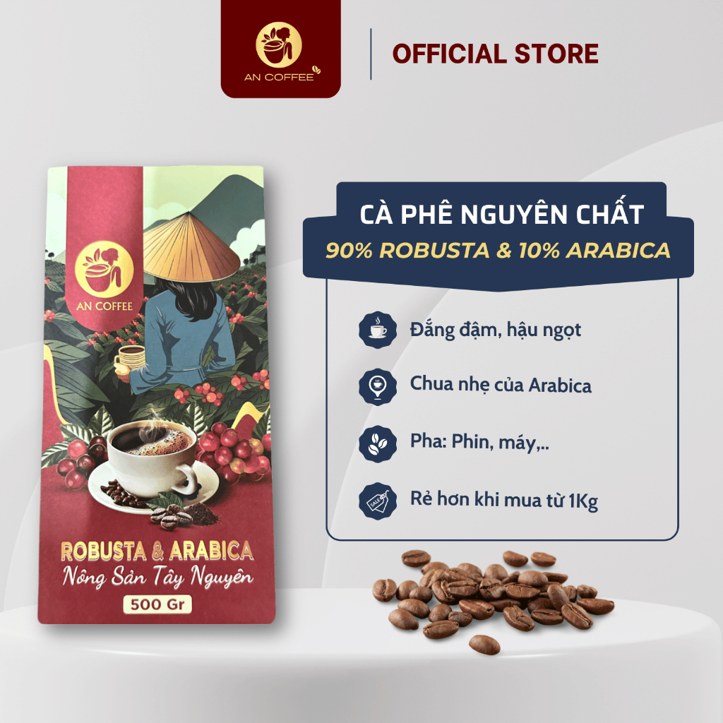 プレミアムピュアコーヒー - ロブスタ90％＆アラビカ種10％のコーヒー、苦みの強いロブスタ種と酸味のあるアラビカ種が好きなお客様に最適 - 500gr - 中挽きフィルター