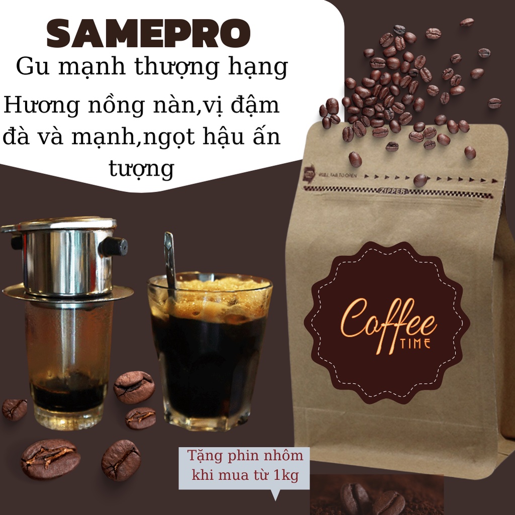 プレミアムSAMEPRO純粋なコーヒー - 純粋な焙煎と挽いたコーヒー、ダクラクガーデンからの素朴なコーヒーの1000グラムパッケージ - 丸ごとの豆