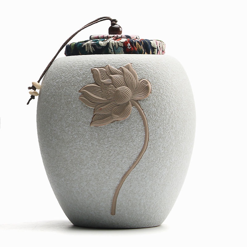 Pu陶器 Cloud White 蓮の花デザイン 茶葉保存箱 収納 乾燥防止 500ml Pu陶器