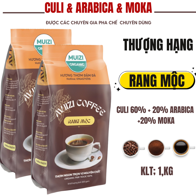 純粋なコーヒー豆、Moc CULI 60% + 20% ARABICA + 20% MOKA プレミアムグレードでロースト (500G) - 前処理された丸豆