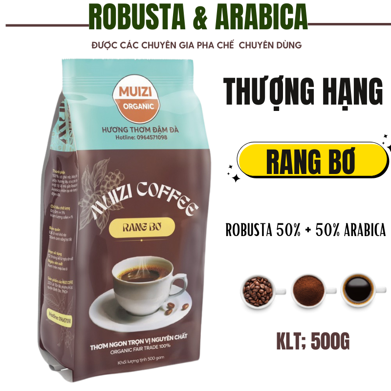 純粋なコーヒー豆、ロブスタバター 50% + 50% ARABICA プレミアムグレードでロースト (250G) - 前処理された丸ごとの豆