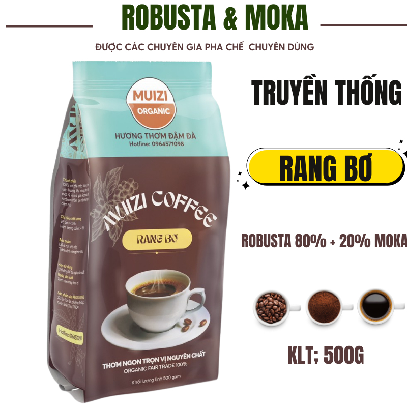 純粋なコーヒー豆、バターロースト、ロブスタ 80% + 20% MOKA トラディショナルタイプ - 250gr - 前処理済みの丸豆