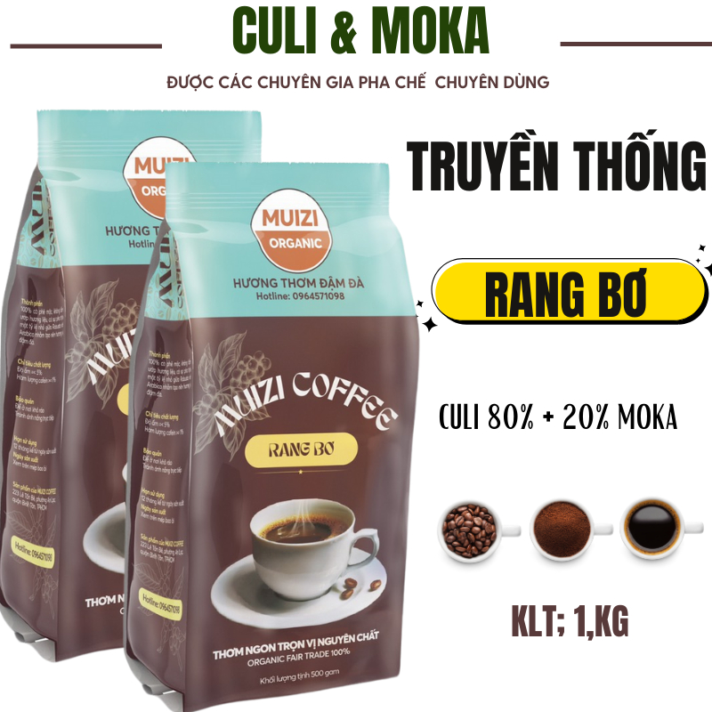 純粋なコーヒー豆、CULI バター 80% + 20% MOKA でロースト トラディショナル タイプ (500G) - 前処理された丸豆