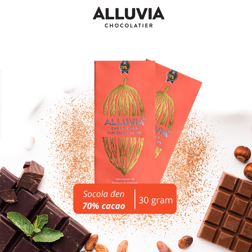 ピュアダークチョコレート 70%カカオ 甘さ控えめ 30g Alluvia Chocolate