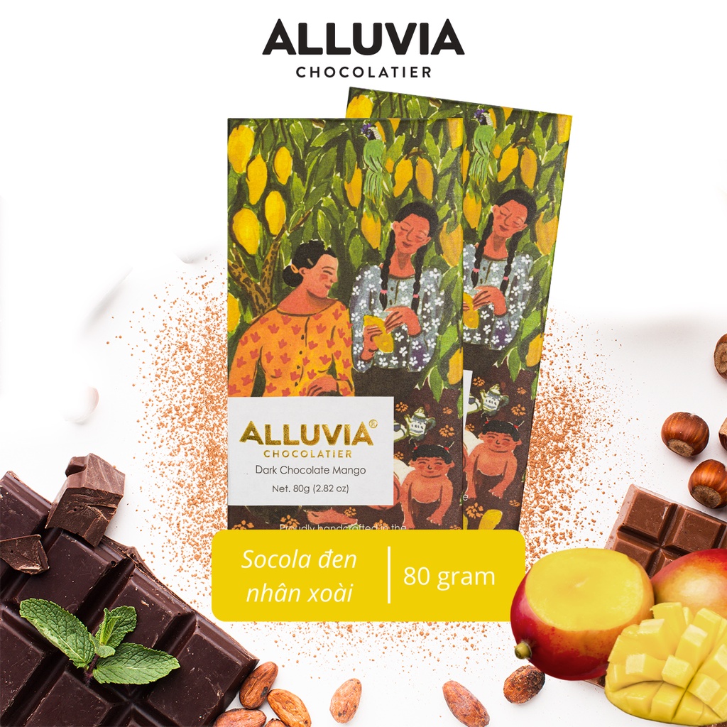 マンゴー入りのピュアダークチョコレート ほんのり甘い 80g Alluvia Chocolate