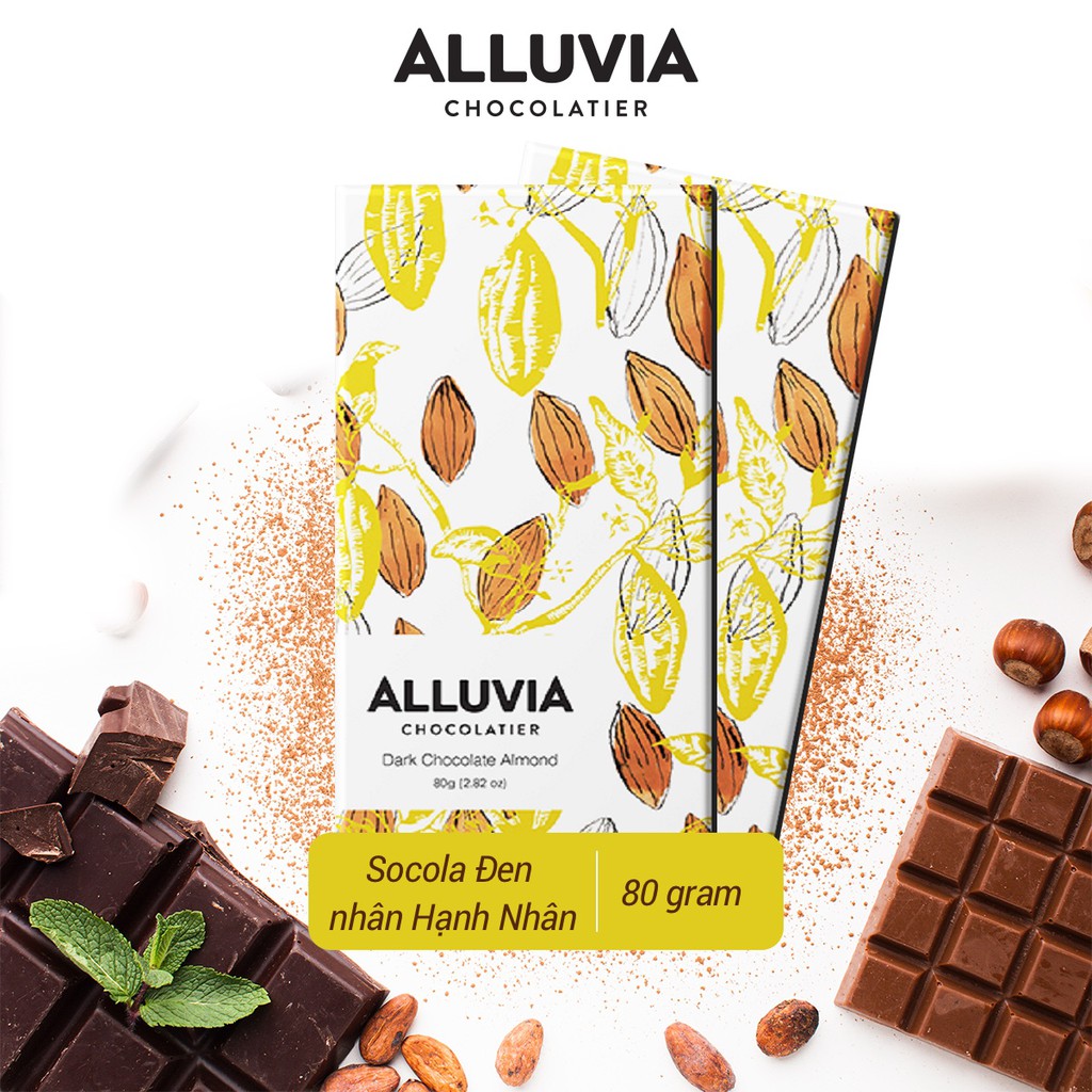アーモンド入りのピュアダークチョコレート ほんのり甘い 80g Alluvia Chocolate