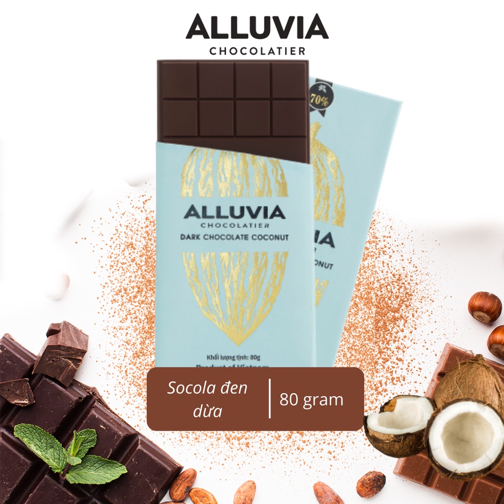 ココナッツ風味のピュアダークチョコレート ほんのり甘い 80g Alluvia Chocolate