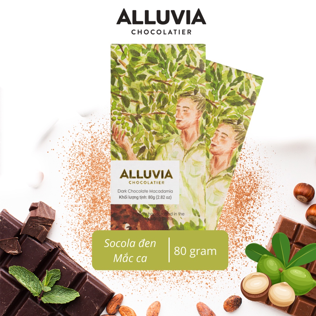 マカダミアナッツ入りピュアダークチョコレート ほんのり甘い 80g Alluvia Chocolate
