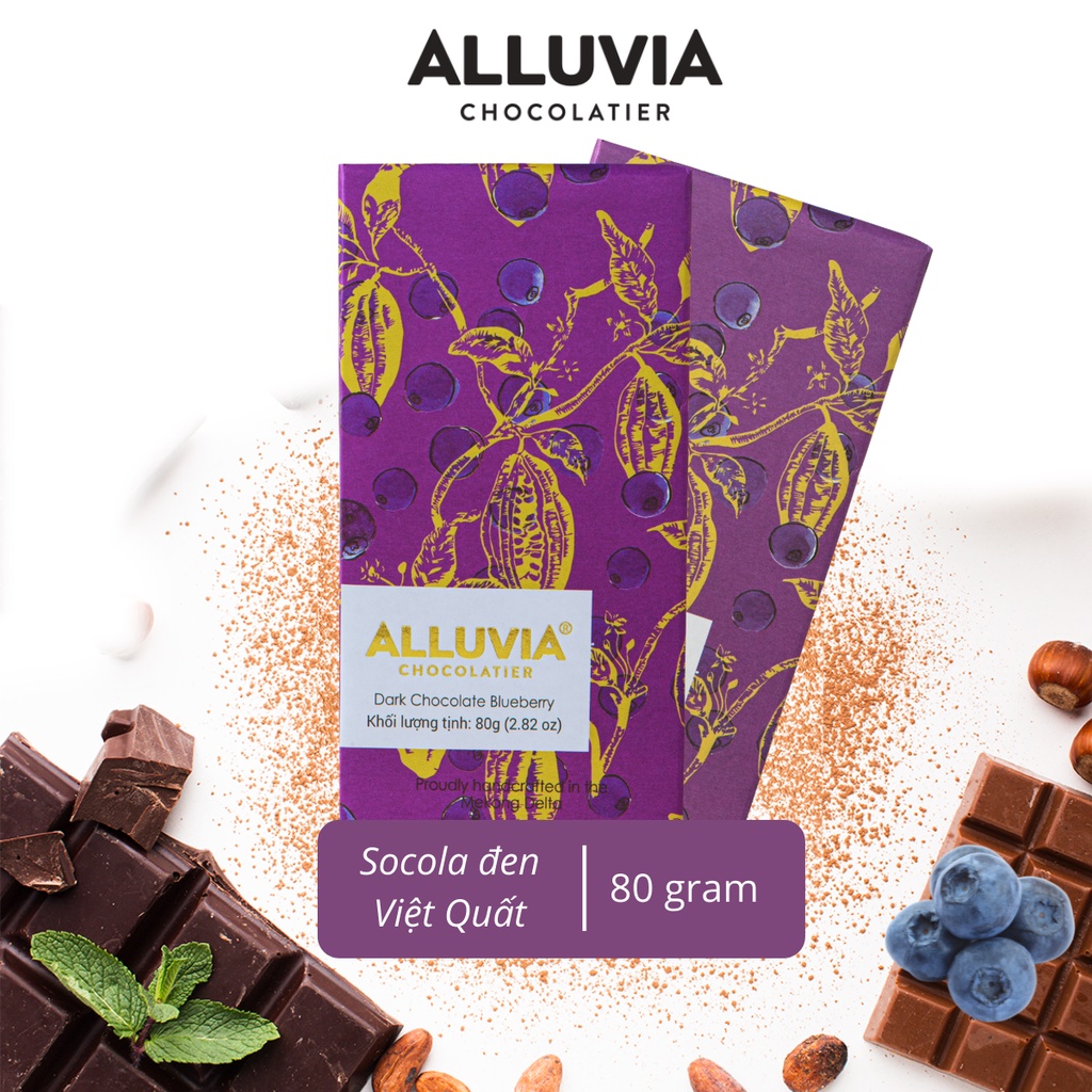 ブルーベリー入りのピュアダークチョコレート 80g Alluvia Chocolate