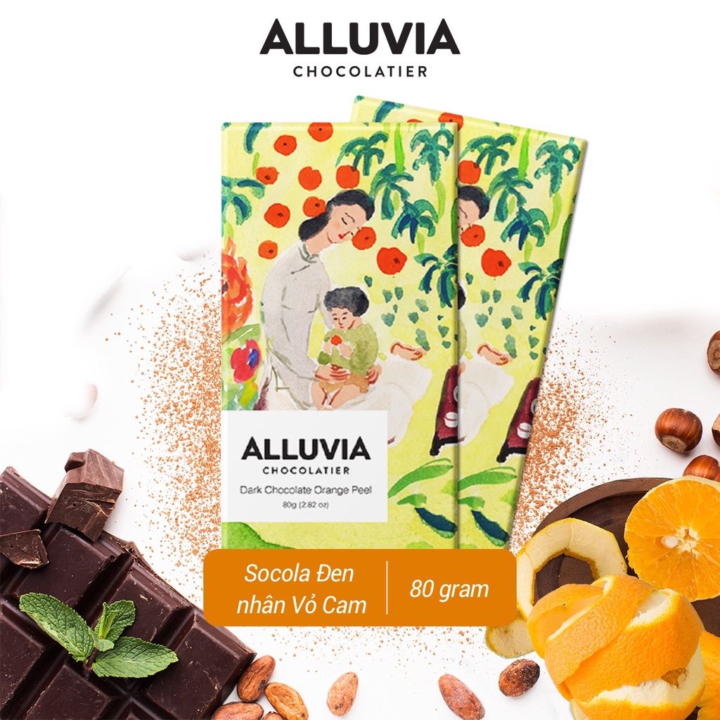 オレンジピール入りのピュアダークチョコレート ほんのり甘い 80g Alluvia Chocolate