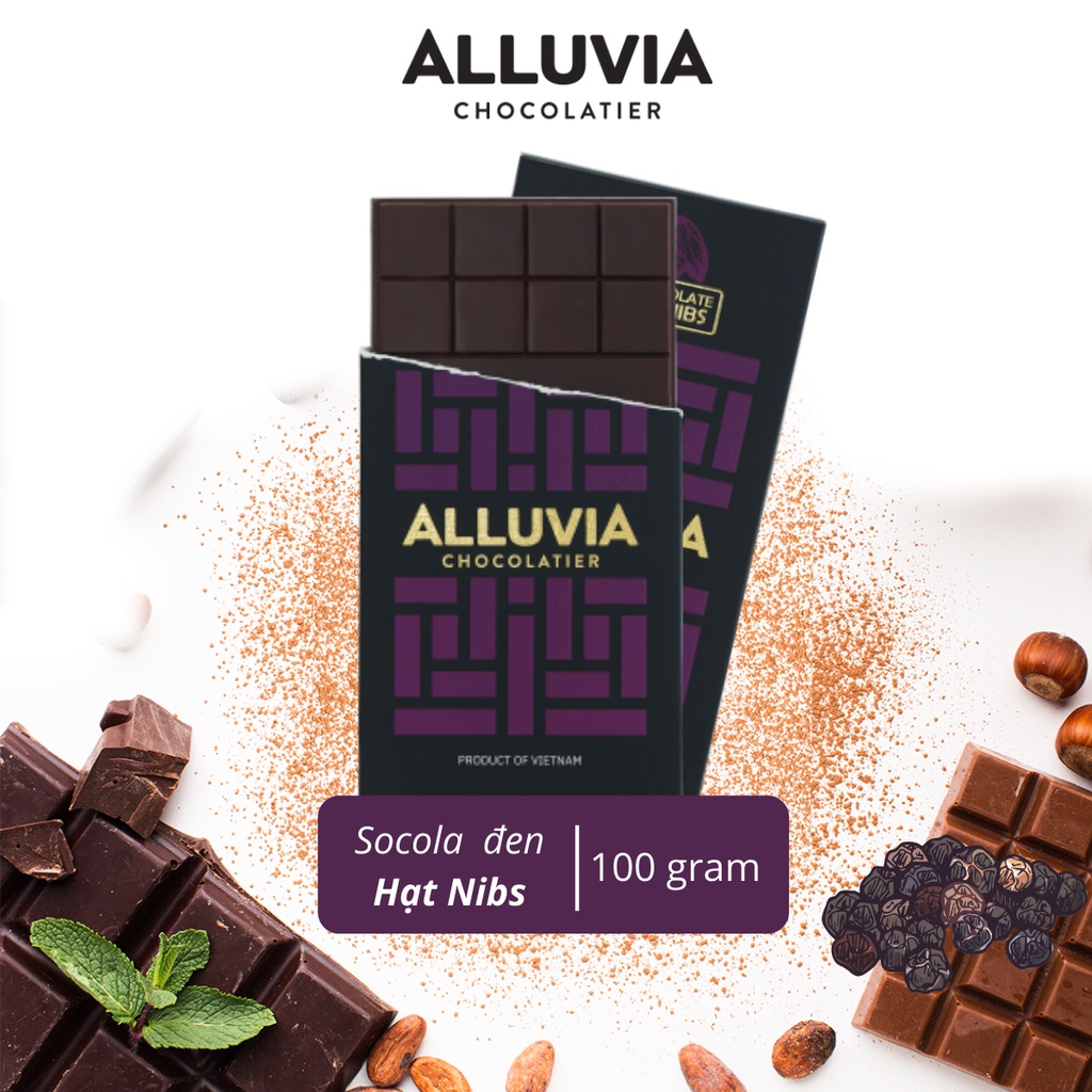 ローストカカオニブ入りのピュアダークチョコレート 100g Alluvia Chocolate