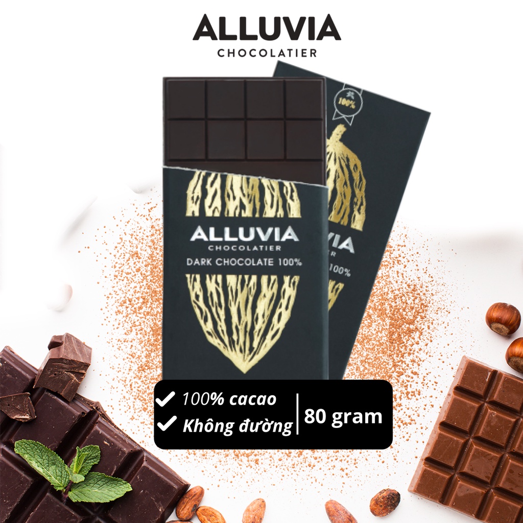 ピュアダークチョコレート 100%カカオ 無糖 ビター 80g Alluvia Chocolate