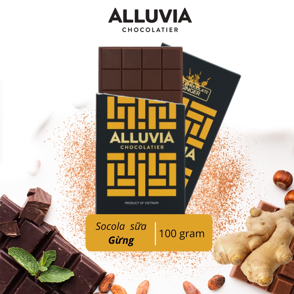 ジンジャー入りのピュアミルクチョコレート 温かく甘い 100g Alluvia Chocolate