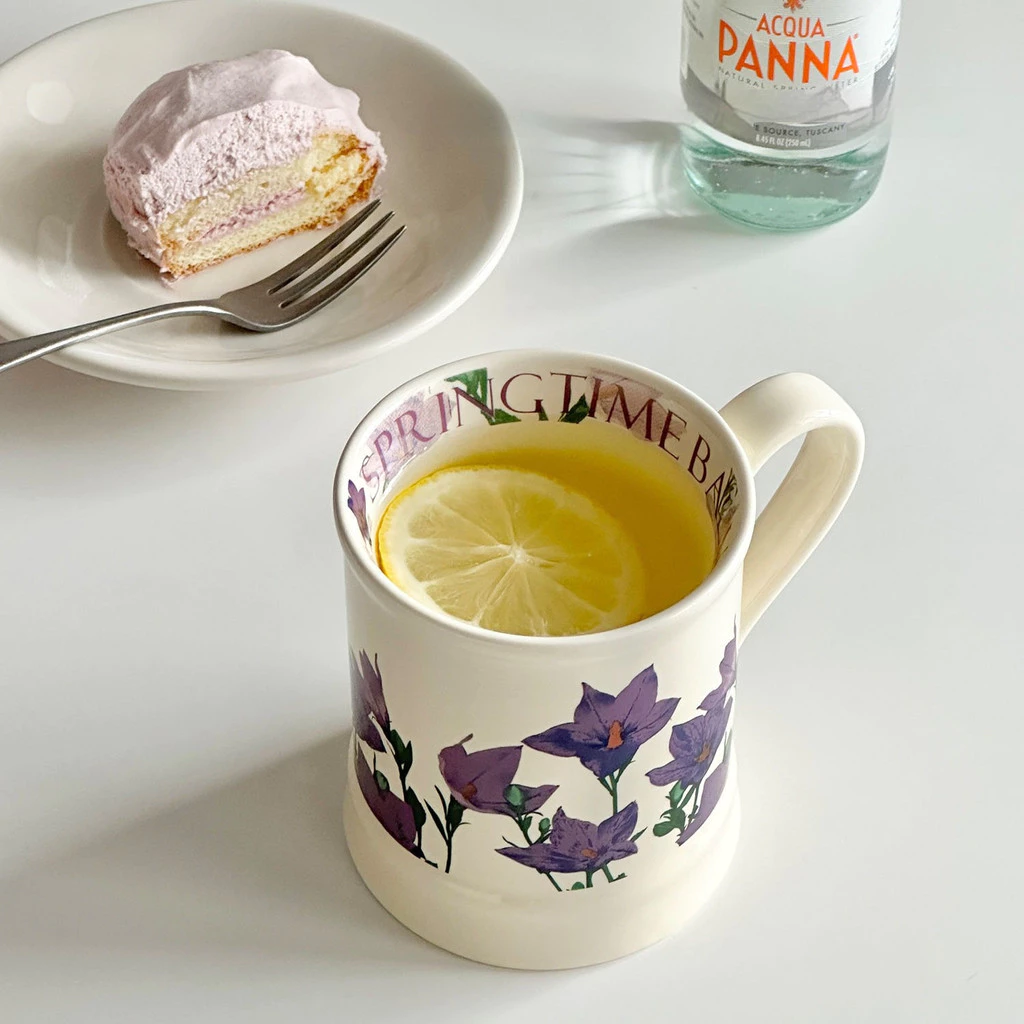 パープルカンパニュラ花柄セラミックマグカップ 350ml 大容量 オフィス・家庭用