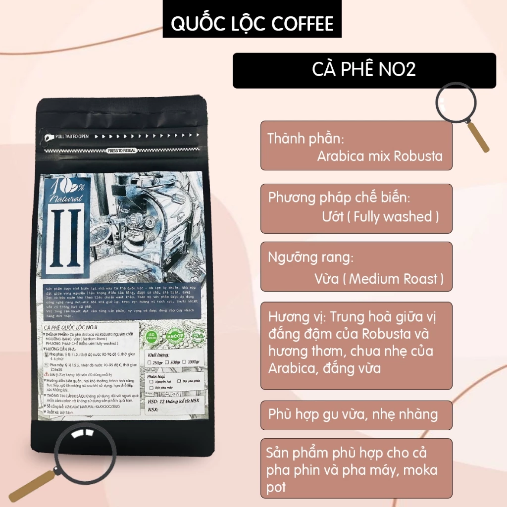 「クオックロック」アラビカ＆ロブスタブレンド NO2 焙煎コーヒーパウダー 1kg - 細挽き（phinフィルター用）