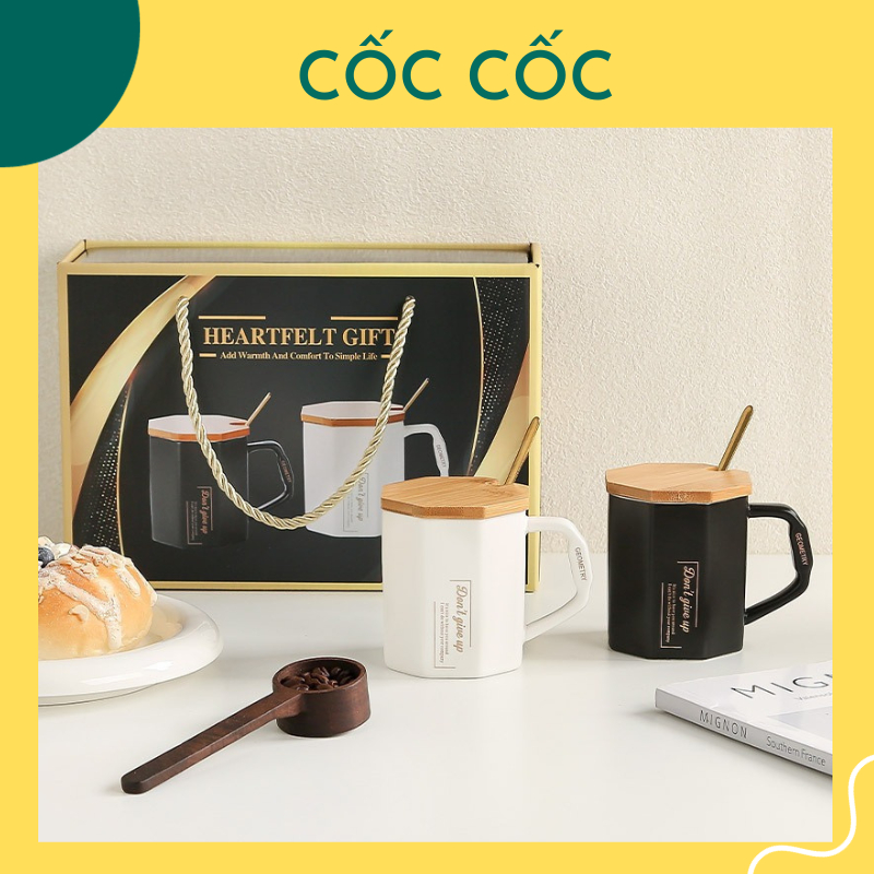 引用ギフトボックスの磁器カップのモチベーション2色の白黒カップとスプーンドリンクティー、コーヒー、ダイナミックギフト - コンボ2色