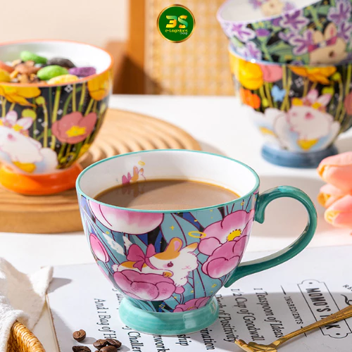 うさぎ柄セラミックマグカップ 450ml 02型 - ギフト・オフィスに最適