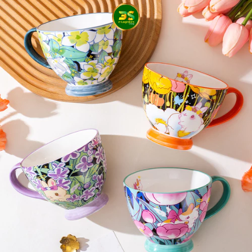 うさぎ柄セラミックマグカップ 450ml 02型 - ギフト・オフィスに最適