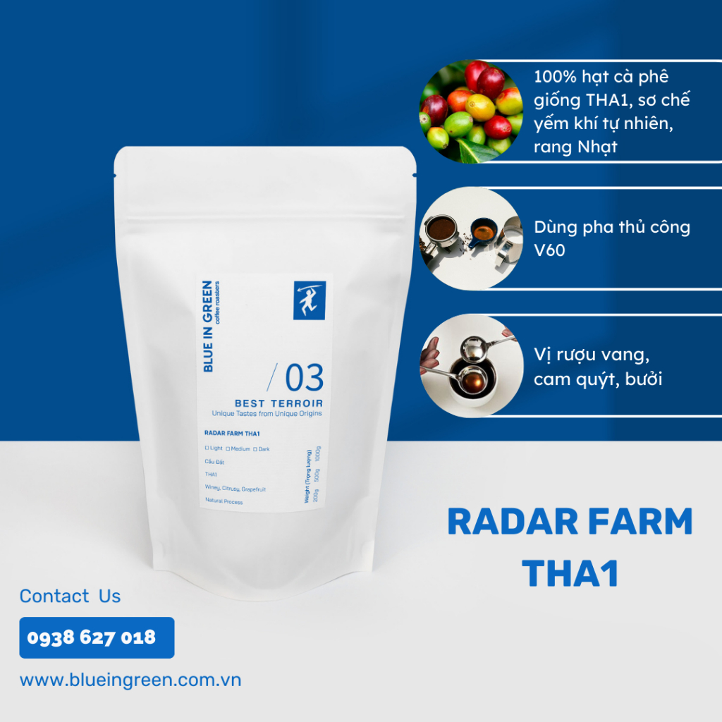 Radar Farm THA1 ローストコーヒー - ライトロースト - ブルーイングリーンコーヒーロースター - 1Kg - 丸ごと豆