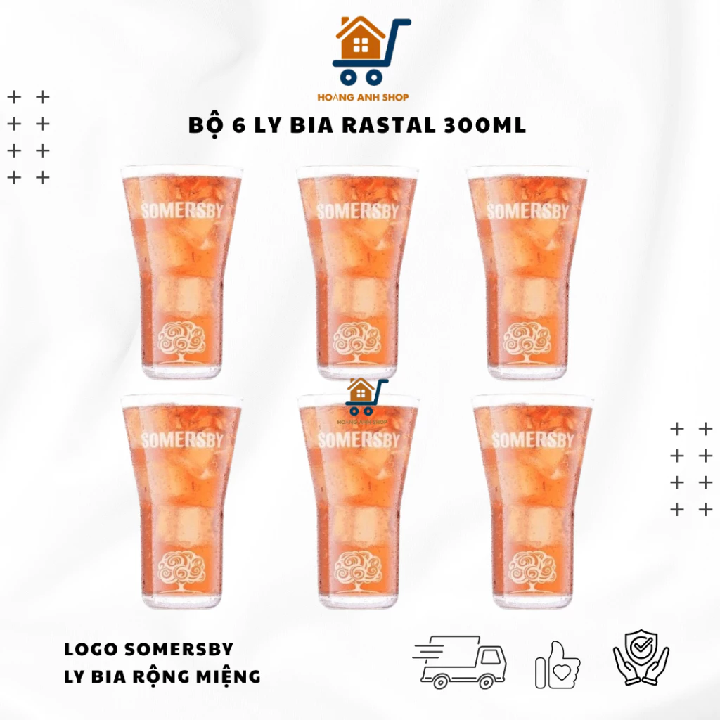 Rastal Somersbyロゴ入り 300ml ビールグラス 6個セット - イタリア直輸入 高級広口デザイン
