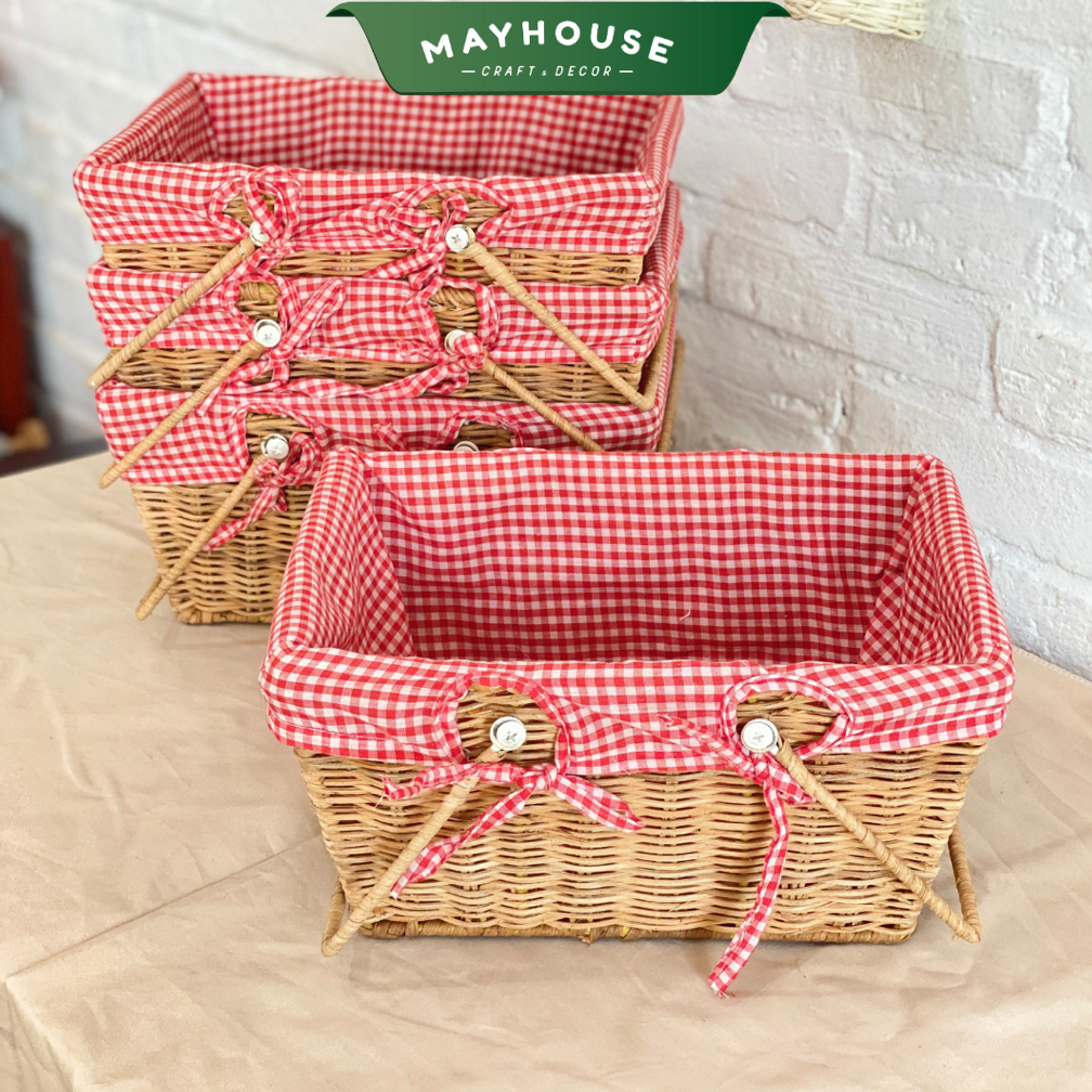 籐製バスケット 裏地付き 多目的 装飾用 MAYHOUSE CRAFT&DECOR