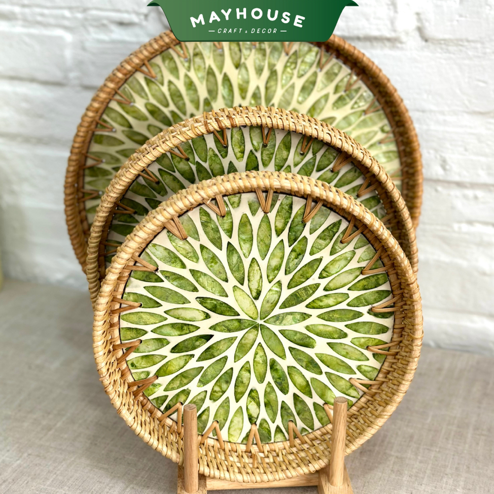 籐製トレイ 螺鈿細工 装飾用 MAYHOUSE CRAFT&DECOR