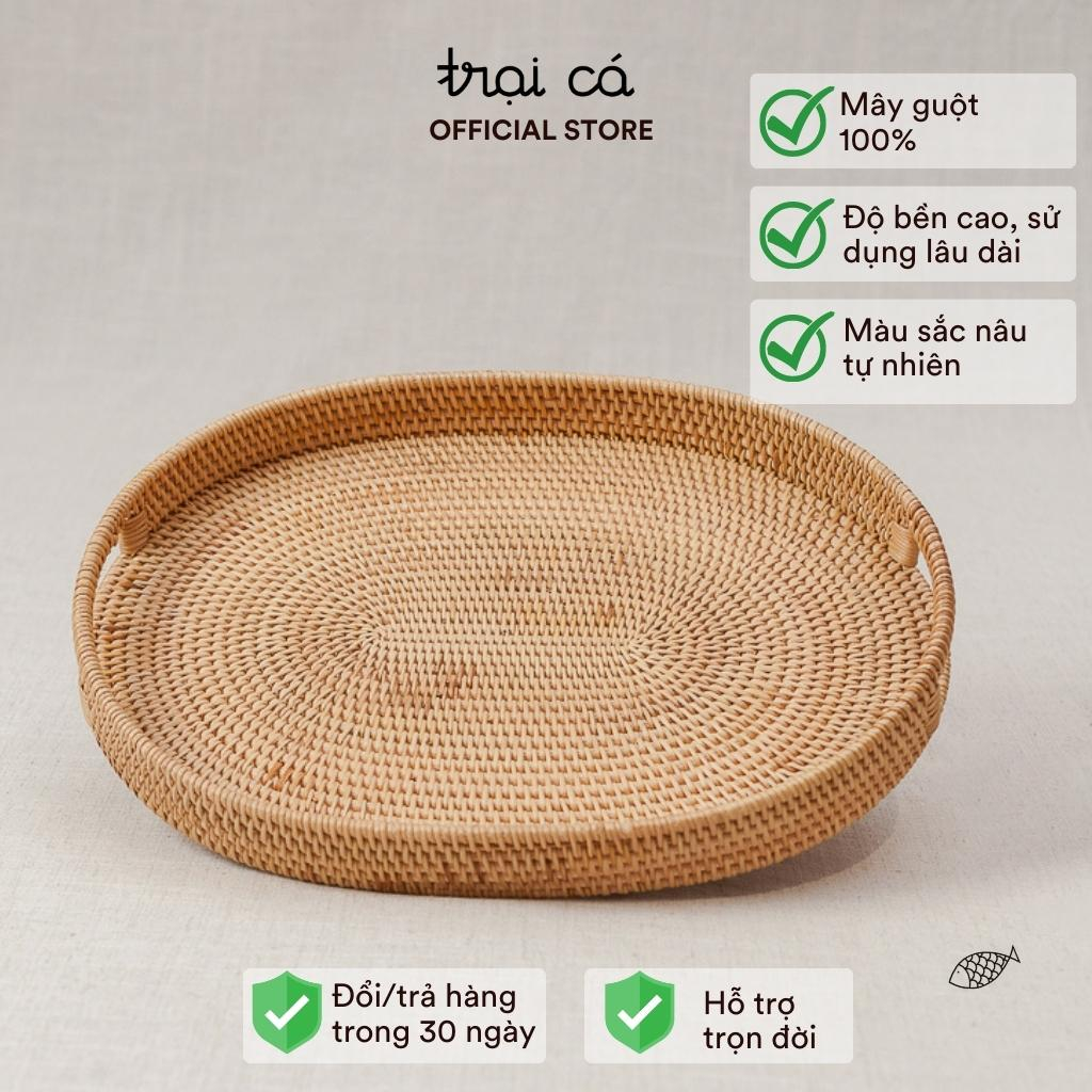 籐製トレイ 取っ手付き 楕円形 果物の保管・装飾用 TRAI CA